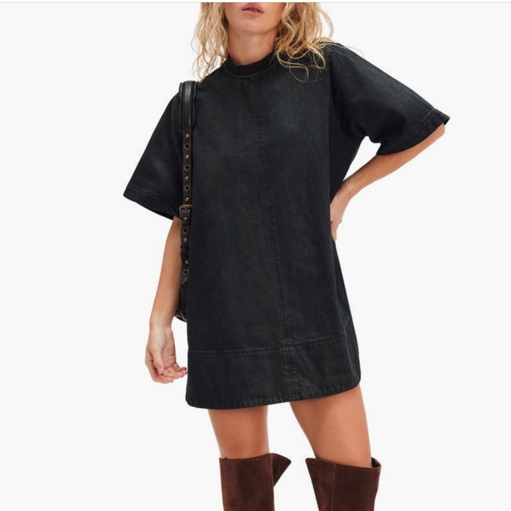 NWT Free People x We The Free Harlow Denim Mini Dress in Anthracite (Black)